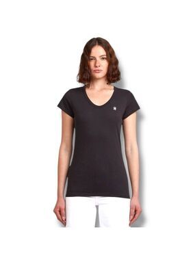 G-Star RAW Eyben Slim Fit V-Neck Logo Tee Black Women’s Size Medium Cotton Blend